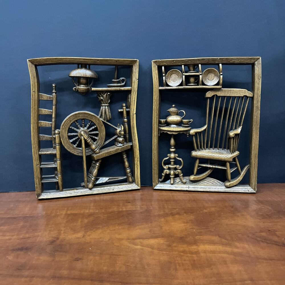 2 Vtg Burwood Wall Art Wood Pieces